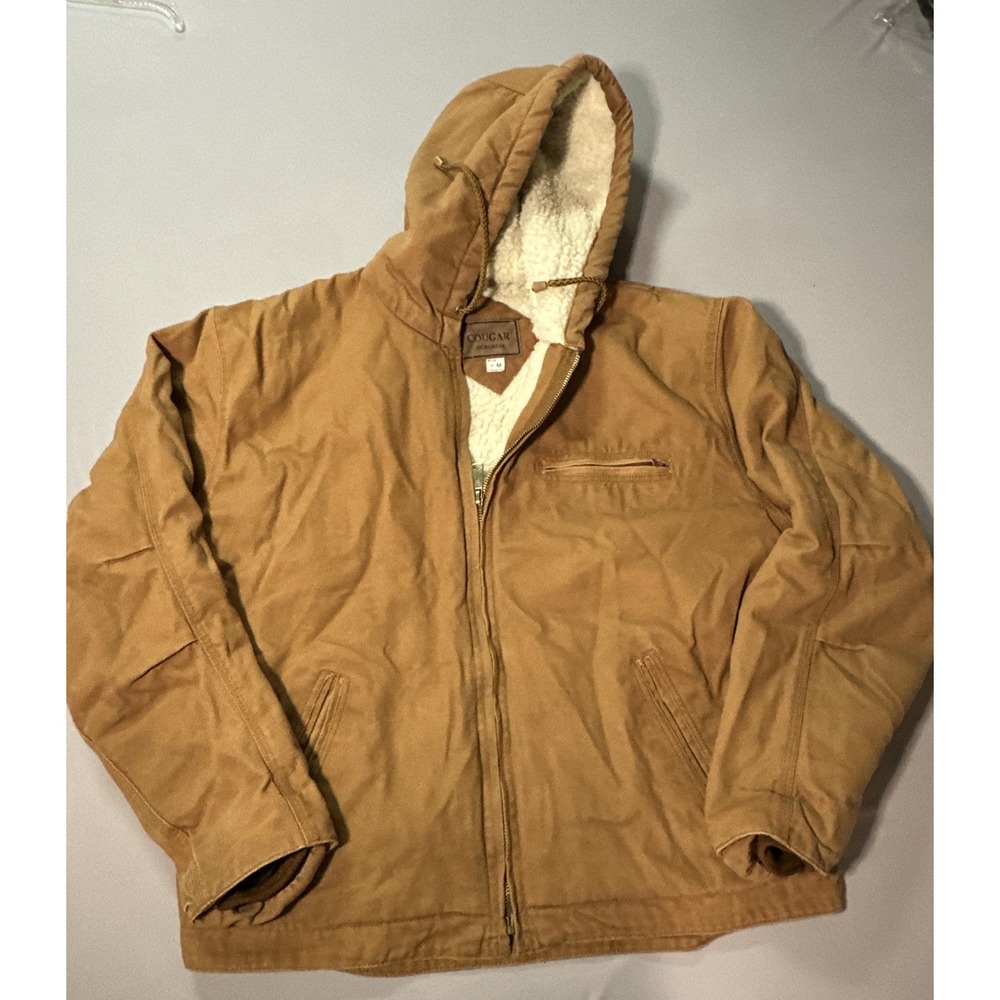 Men's Cougar Duck Canvas Hooded Sherpa Jacket In Tan Size M